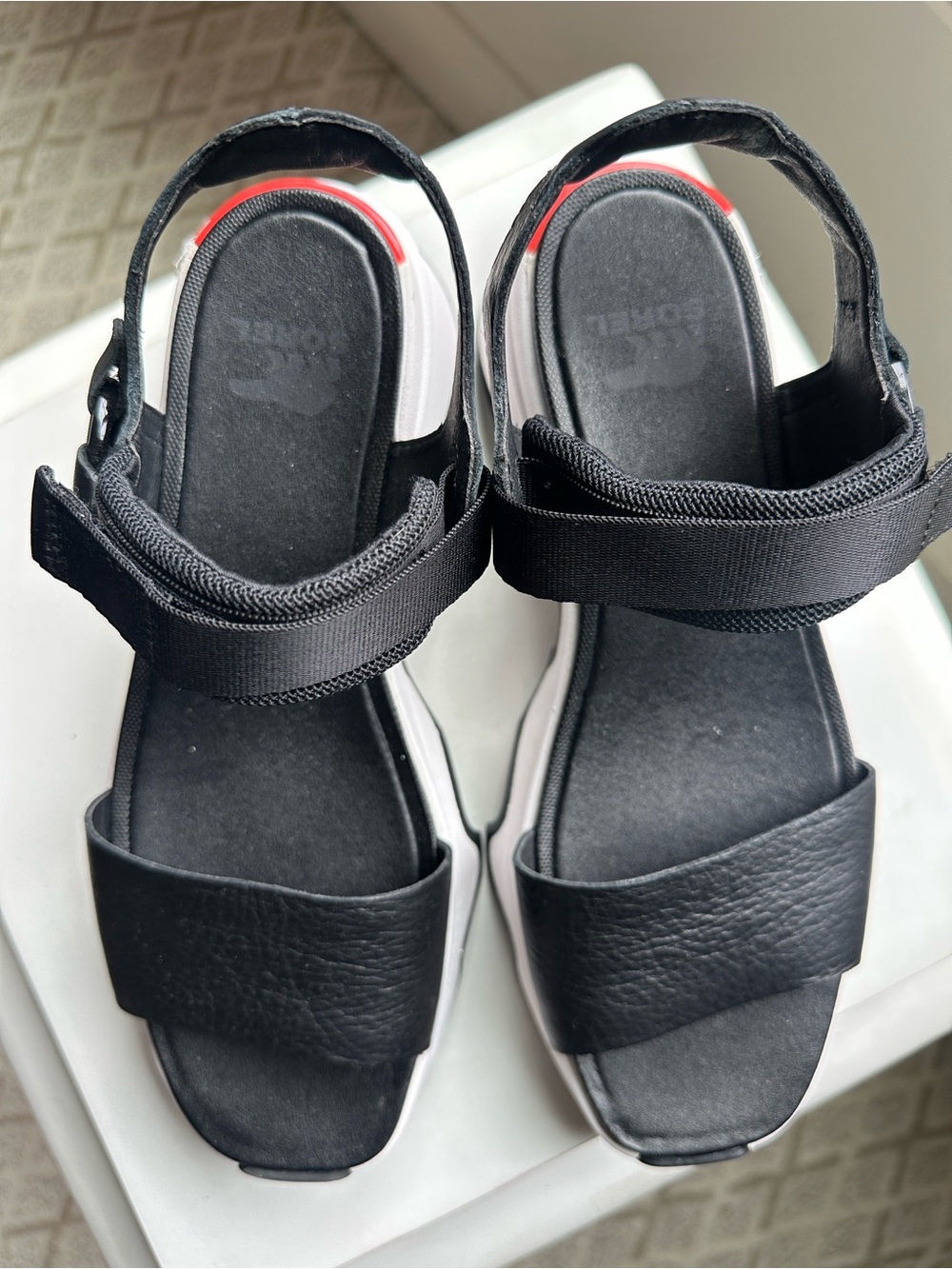 Sorel Black and White Kinetic impact Platform Sport Sandals-8 - Picture 4 of 6
